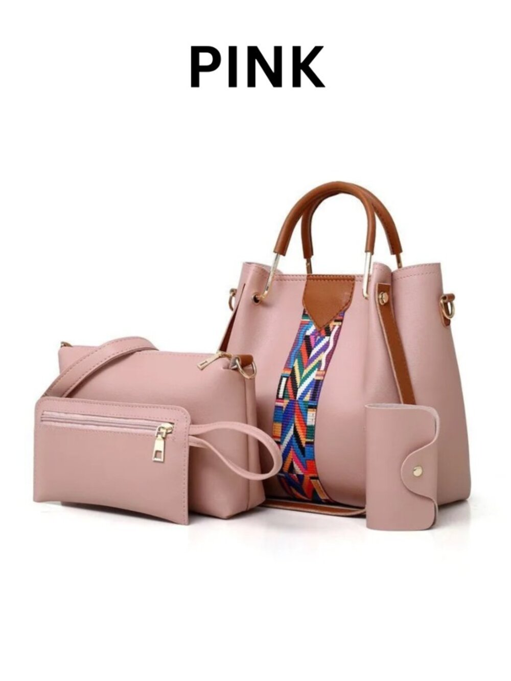 4 IN-1 Large Satchel Bucket Crossbody Bag Set With Pouch Wallets